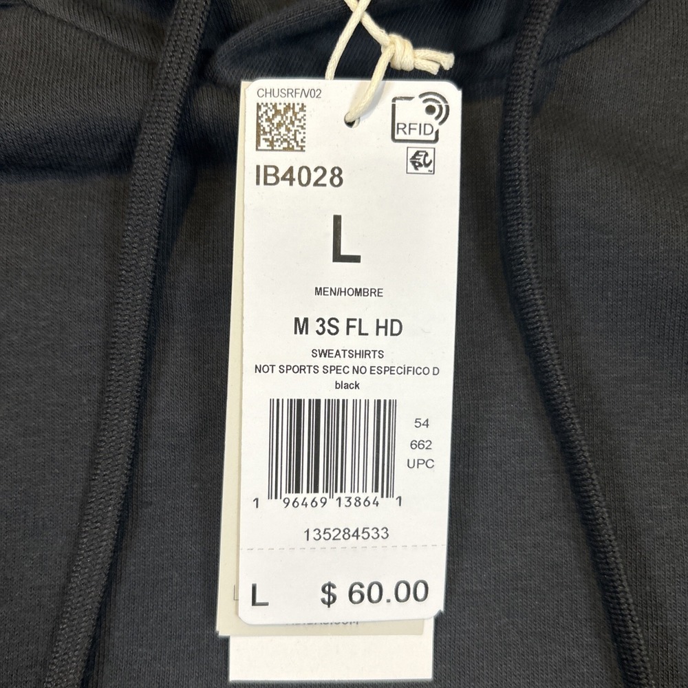 adidas Essentials Fleece 3 Stripes Long Sleeve Hoodie Mens Large IB4028 Black - Picture 6 of 10